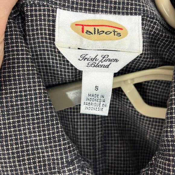 Vintage Talbots Irish Linen Blend Black Check Jacket Small linen/cotton pockets - Picture 7 of 8